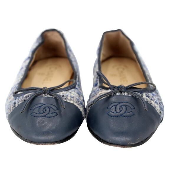 Chanel Tweed 37c Classic Leather Ballerina Ballet Flats CC-S0207P-C004 - Picture 3 of 11
